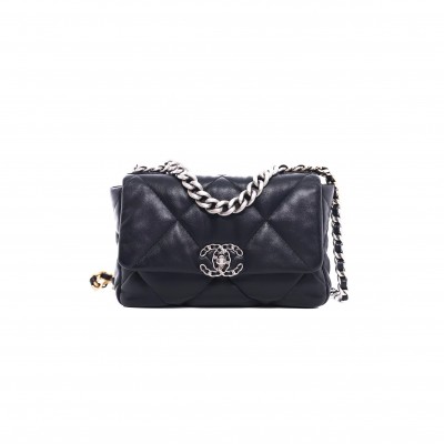 CHANEL 19 FLAP BAG BLACK LAMBSKIN MIXED HARDWARE AS1160 (26*16*9cm)